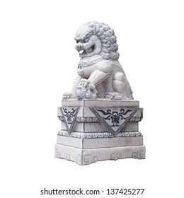 Chinese Imperial Lion Statue, Isolated On White Background