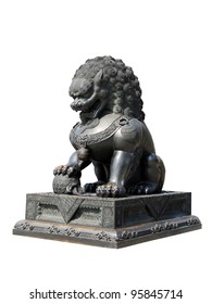 Chinese Imperial Lion Statue, Isolated On White Background With Clipping Path