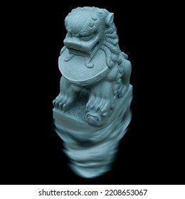 Chinese Imperial Lion Statue On Black Background