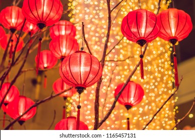 Chinese lanterns during new year festival. Vietnamese New Year