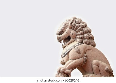Chinese lion statue sculpture isolate on white background.