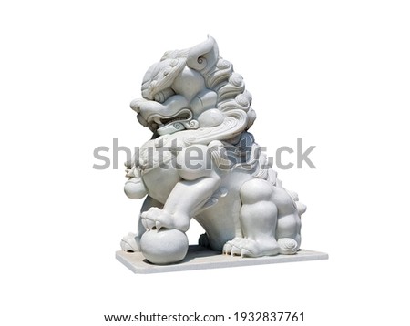 Chinese lion statue
Lion statues (Beside) made of white marble.
(Lion stepping on marble.)
Isolated on white background. 
(Clipping path)