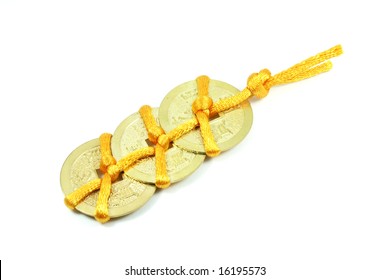 Chinese Lucky Coin Charm With Yellow Ribbon String