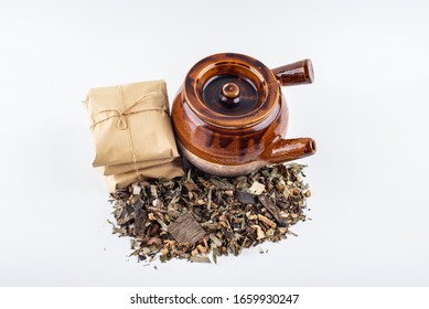 Chinese Medicine Kit And Medicine Jar On White Background