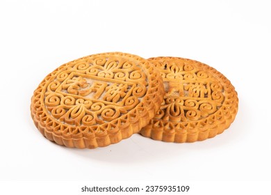 Chinese mid autumn festival moon cake isolated on white background.(the Chinese characters“月饼” means moon cake)
