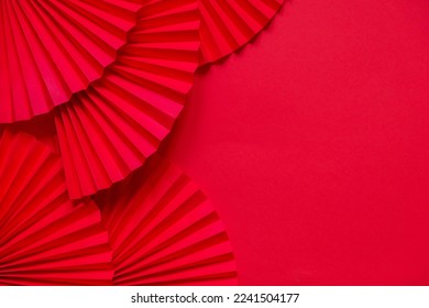 Chinese New Year 2023 .Decor pattern fan on red background. Red paper fans .Lunar New Year banner template.  Lunar New Year,chinese banner - Powered by Shutterstock