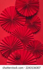 Chinese New Year 2023 .Decor pattern fan on red background. Red paper fans .Lunar New Year banner template. Lunar New Year,chinese banner,chinese new year background - Shutterstock ID 2243136307