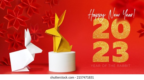 Chinese new year 2023 year of the rabbit - Chinese zodiac symbol, Lunar new year concept, modern background design - Shutterstock ID 2157471831