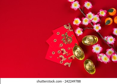 Chinese New Year Decorations Top Down View With Copyspace