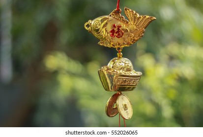 Chinese New Year decoration.Various of Chinese red decorations hanging. With greeting word wish you have a good year, good health, good luck and rich.selective focus
