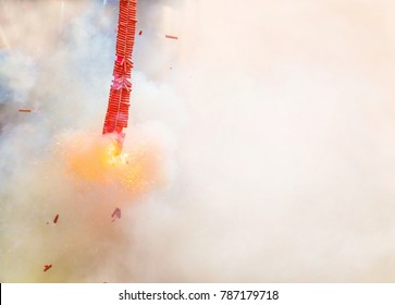 Chinese New Year Firecrackers on Exploding, Chinese Celebration Background