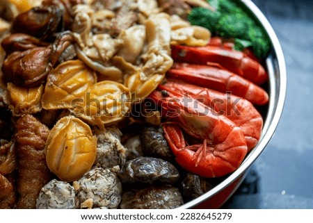 Chinese New Year food during Chinese New Year, assorted big Poon Choi