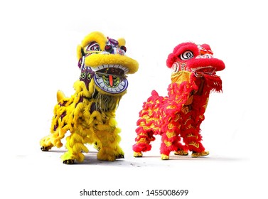 Chinese New Year Lion Dance Celebration Over White Background