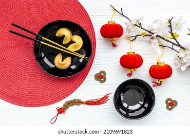 Chinese New Year With Red Bamboo Mat For Tabble Place Setting