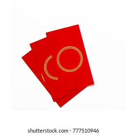 Chinese new year red envelope with wish on isolated top view. flaylay