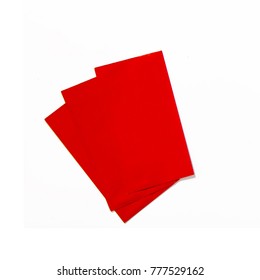 Chinese new year red envelope with wish on isolated top view. flaylay