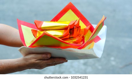 Chinese Offering Paper, Chinese traditional for burning pay respect to god or passed away ancestor's spirits for Chinese ceremony.