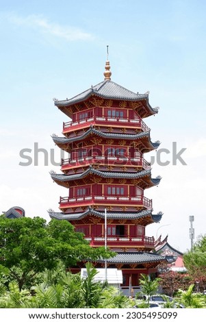 Chinese Pagoda at Pantjoran PIK, North Jakarta. a new Chinatown which combines modernity with mixed heritage shop houses that provides many culinary destinations and festivals