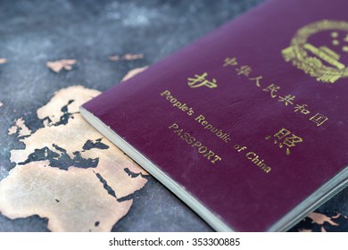 Chinese Passport And World Map