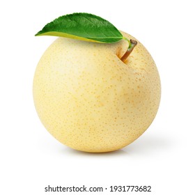 Chinese pear with green leaf isolated on white background.  - Shutterstock ID 1931773682