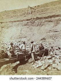 Chinese Prospectors Washing Gold In A Sluice Box Placed In The Stream To Channel Water Flown. 1871 Photo By William Henry Jackson, Probably Taken During The Wheeler Expedition.