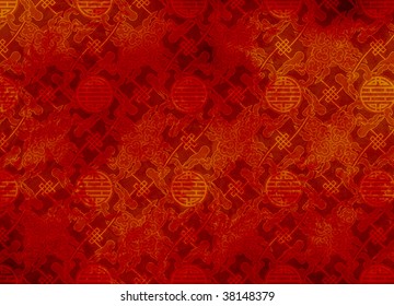 Chinese Red Textured Pattern In Filigree For Background Or Wallpaper - Smooth