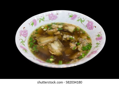 Chinese roll noodle crunchy pork soup