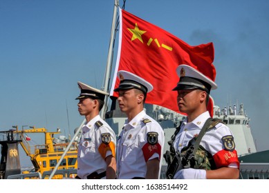 Chinese Sailors Aboard The Type 052B Destroyer Or Guangzhou Class Destroyer - Taranto, Puglia, Italy - 02/08/2010