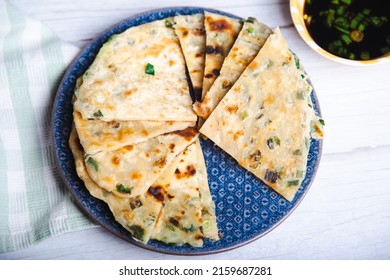 Chinese scallion pancakes with dip