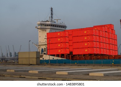 Chinese ship with containers at the port