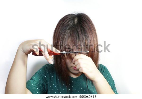 Chinese Short Hair Woman Model Scissors Stock Photo Edit Now