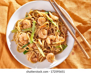 Chinese Shrimp Lo Mein Overhead Shot