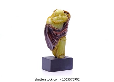 Chinese Soap Stone Carving : Bodhidharma Sculpture , Isolated On White Background