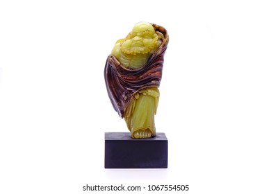 Chinese Soap Stone Carving : Bodhidharma Sculpture , Isolated On White Background