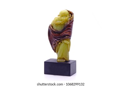 Chinese Soap Stone Carving : Bodhidharma Sculpture , Isolated On White Background