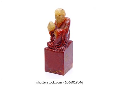 Chinese Soap Stone Carving : God Of Wealth, Isolated On White Background