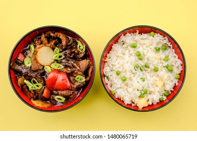 Chinese Style Beef In Black Bean Sauce With Egg Fried Rice