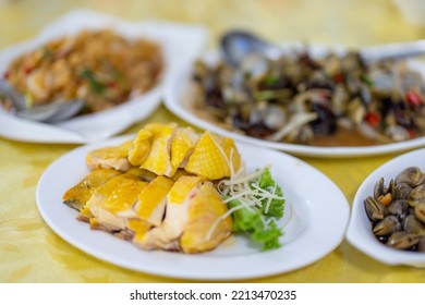 Chinese Style Food Of Steamed Chicken And Braised Clam