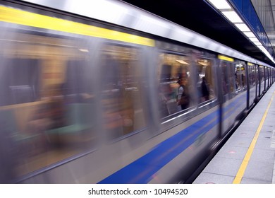 Chinese subway train pulling into the station