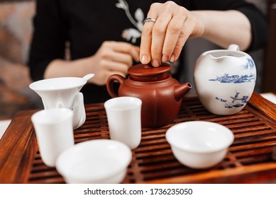 Chinese Tea Ceremony. Girl Making Chinese Tea