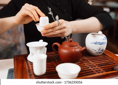 Chinese Tea Ceremony. Girl Making Chinese Tea