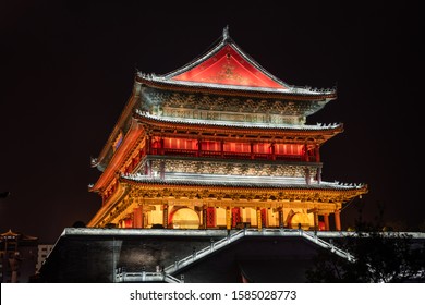 Chinese Temple Gate In Xian At Night