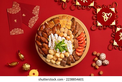 Chinese traditional dishes, "Poon Choi". Is a traditional Chinese dish served during Chinese New Year or Lunar New Year.Buddha Jumps Over the Wall.translation“福” meaning is means happiness - Shutterstock ID 2238854601