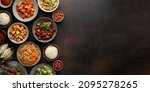  chinese traditional food on dark background, top view, banner