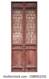 Chinese Traditional Style Wooden Door On Isolated White Background