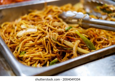 Chinese Vegetable Lo Mein Buffet Serving Tray With Tongs