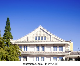 Chinese Vintage Building Roof In Fudan University