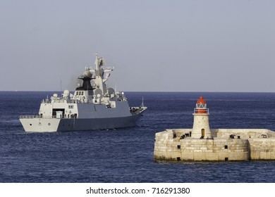 A Chinese Warship Leaving Valletta Harbour, Malta