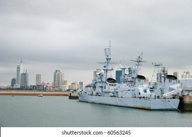 Chinese Warship In Qingdao,china