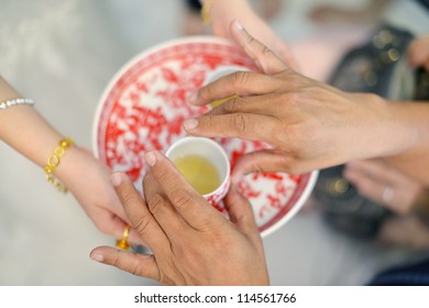 Chinese Wedding Tea Ceremony Serving To Elders.